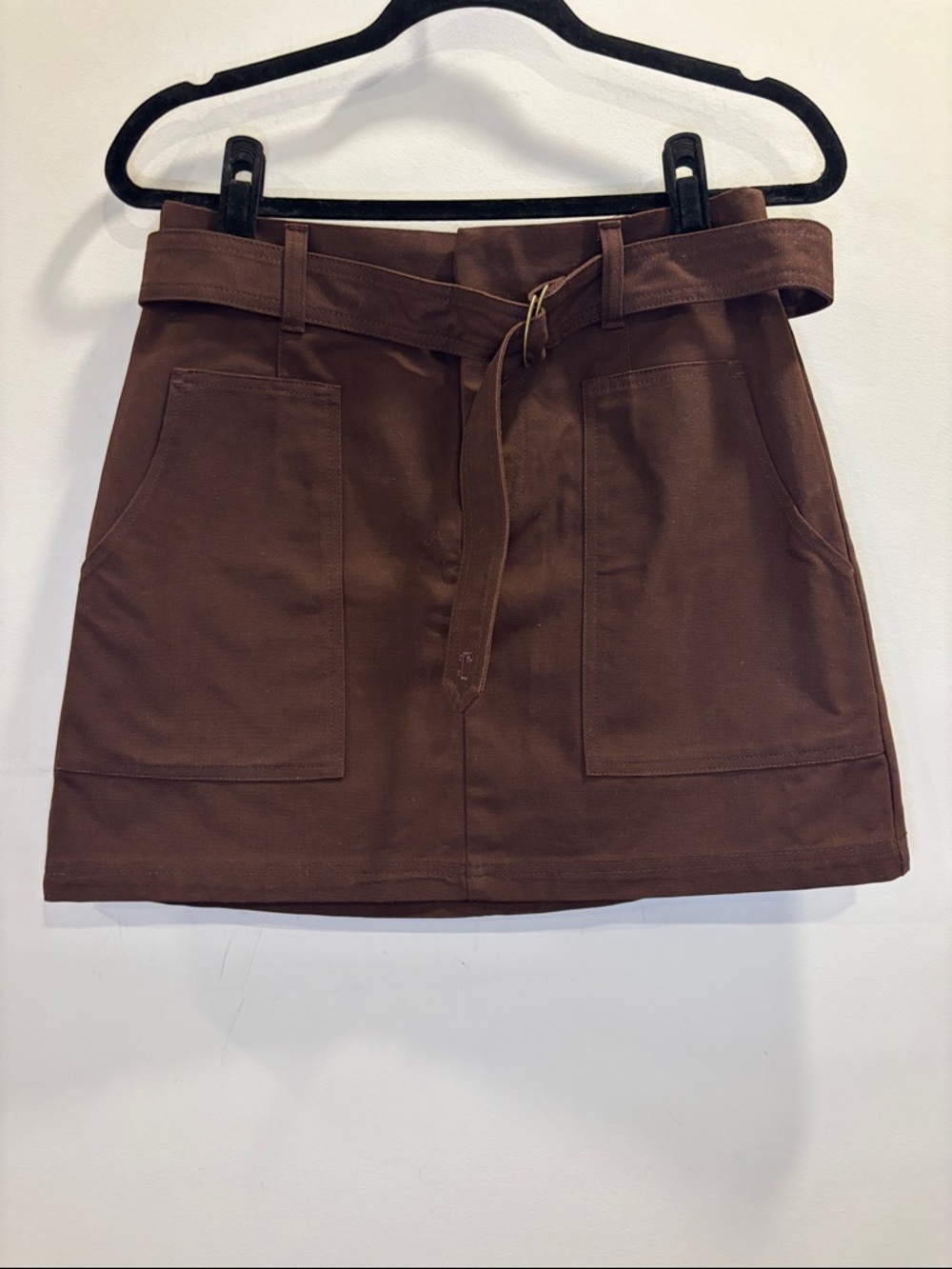 Woolrich Brown Belted Mini A-Line Cotton Skirt Size Small